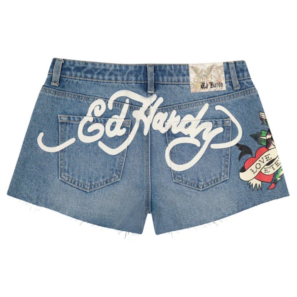 NWT Don ED HARDY Women's Love Eternal Denim Shorts 28